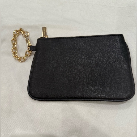 Anne Klein Black Wristlet/Clutch with Gold Accent Letters and Gold Chain Handle - Picture 2 of 6